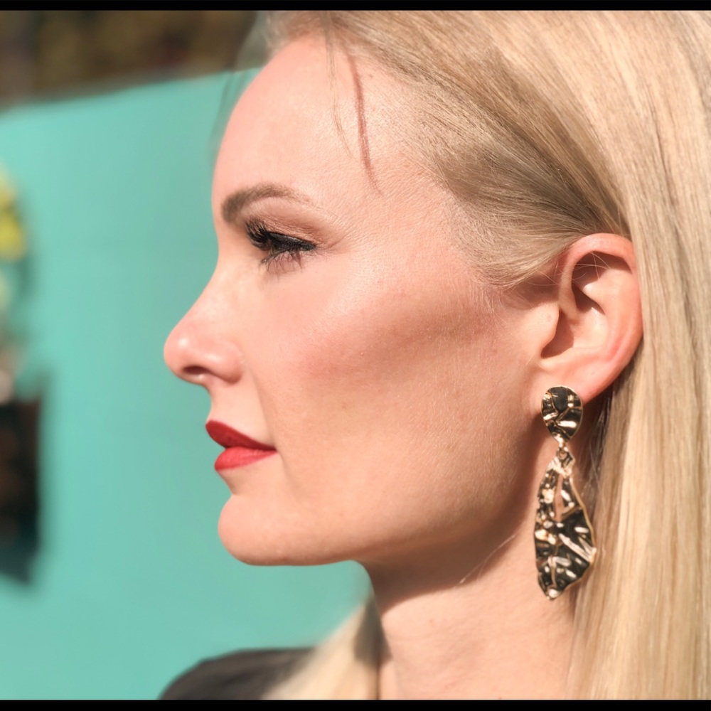 Plated Gold Hammered dangle earrings.